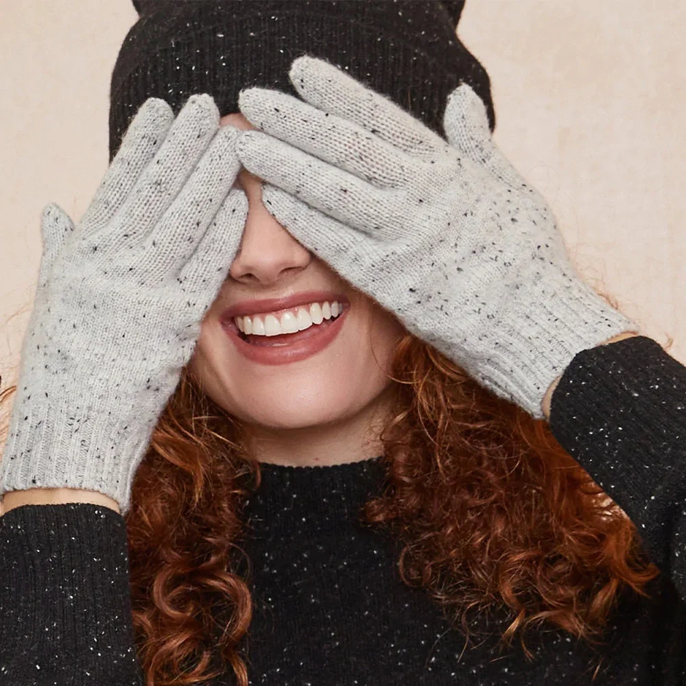 💫NWT - BELLA DAHL Women’s 100% Cashmere Holiday Knit Gloves Light Grey Speckled